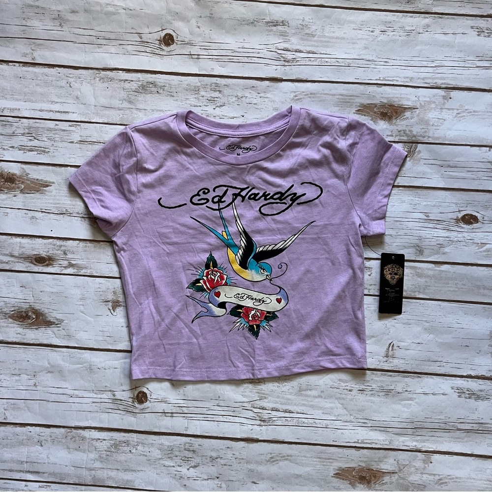 💜NWT ED HARDY cropped graphic tee